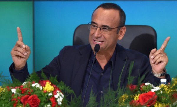 Carlo Conti durante la conferenza stampa conclusiva della 65ma edizione del festival della canzone, Sanremo, 15 febbraio 2015. ANSA/ETTORE FERRARI